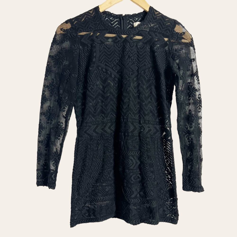 Isabel Marant x H&M Black Embroidered Lace Sheer Mesh Long Sleeve Tunic Top 4